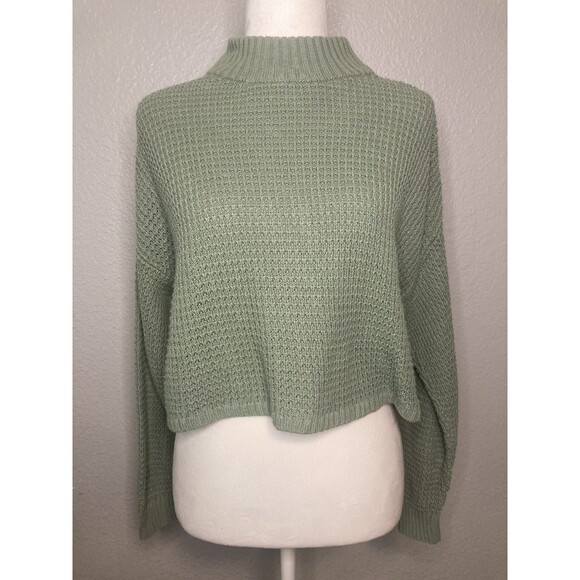 Hollister Women’s Size Small Sweater Cropped Green Waffle Knit - Picture 1 of 8